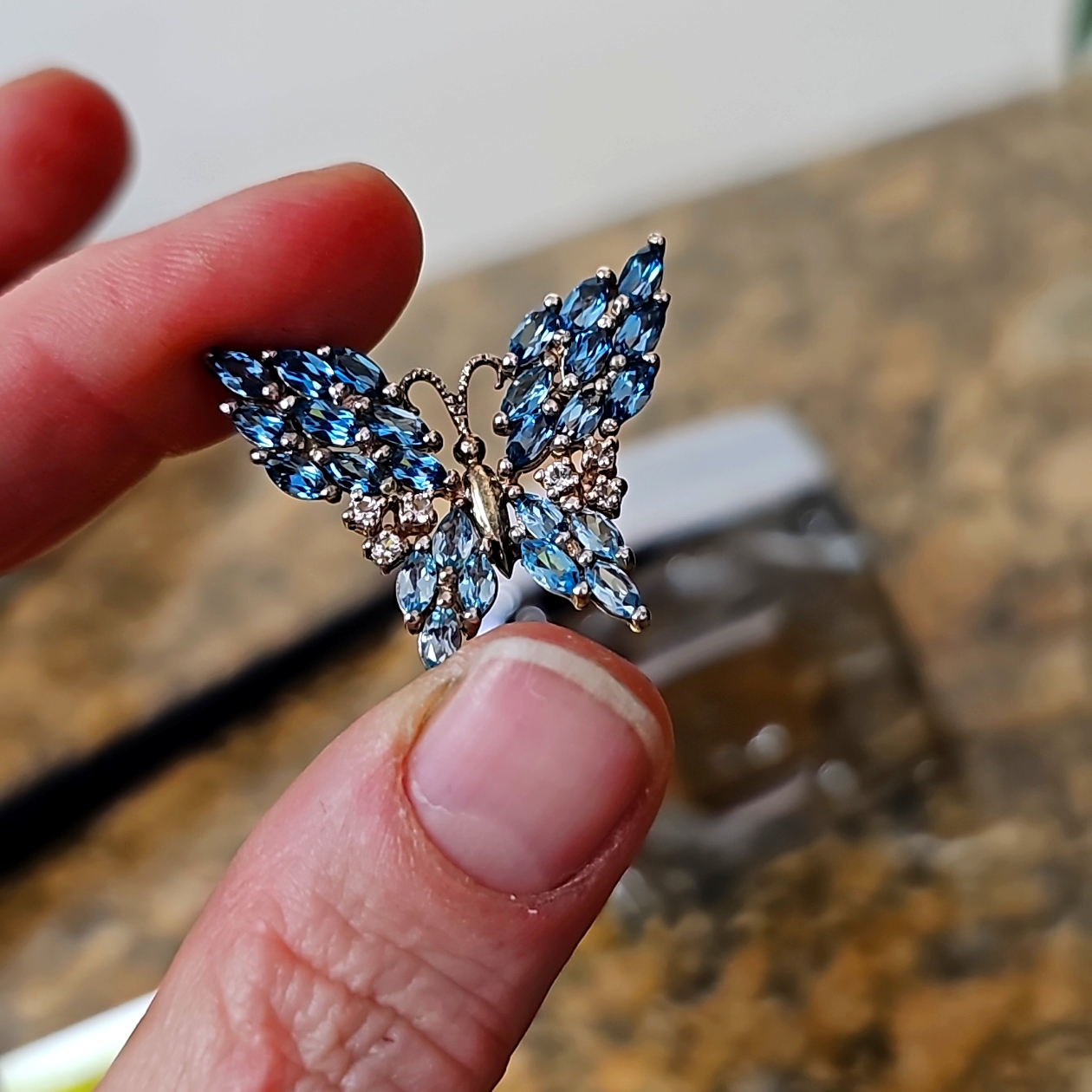 Lovely Sapphire And Topaz Sterling Silver Butterfly Pendant
